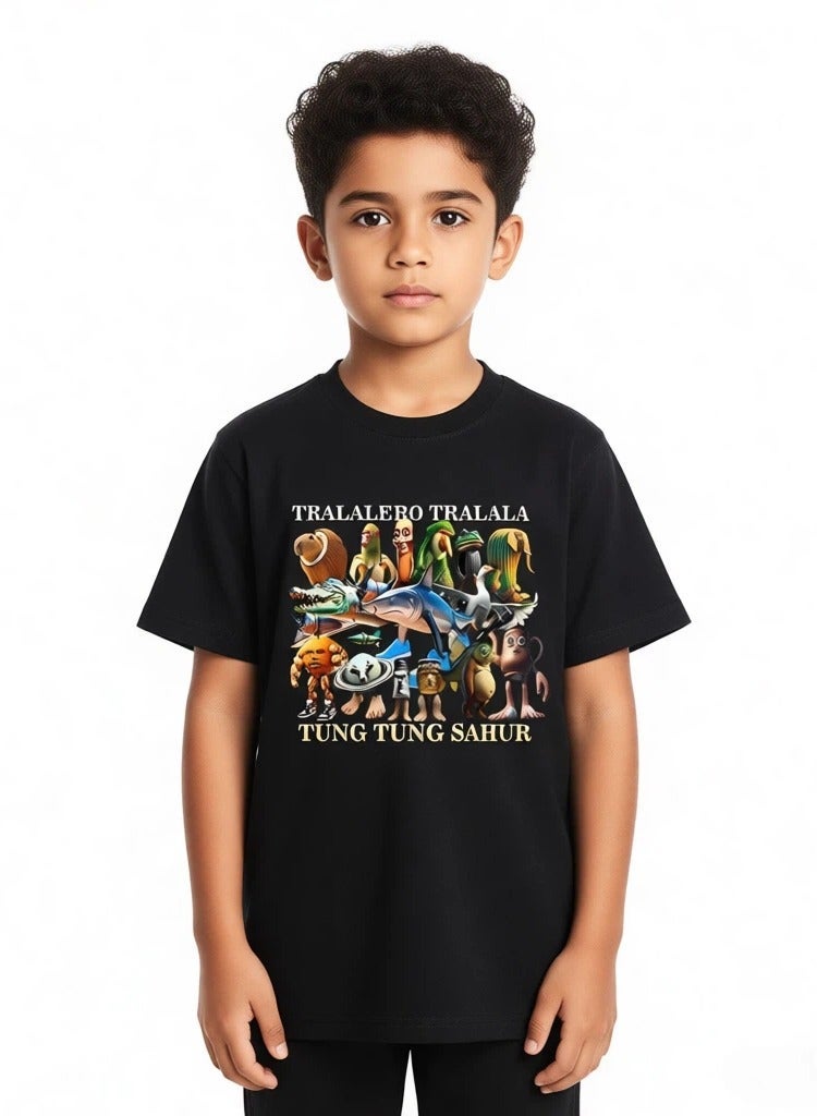 Cartoon AI Classic of Mountains and Seas Stick Figure Tung Children's Student Short-Sleeved T-Shirt - Image 1